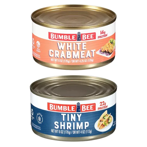 Vista 12 de Bumble Bee Camarones enlatados medianos, lata de 6 onzas, camarones en agua, cocidos, pelados, desvenados, 0.78 oz de proteína por porción, sin