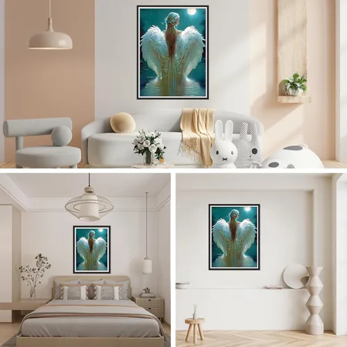 Vista 3 de SENQAO Kits de pintura de diamantes de ángel para adultos - Pinturas de lunares de diamante 5D de ángel para principiantes, pintura de arte de gemas