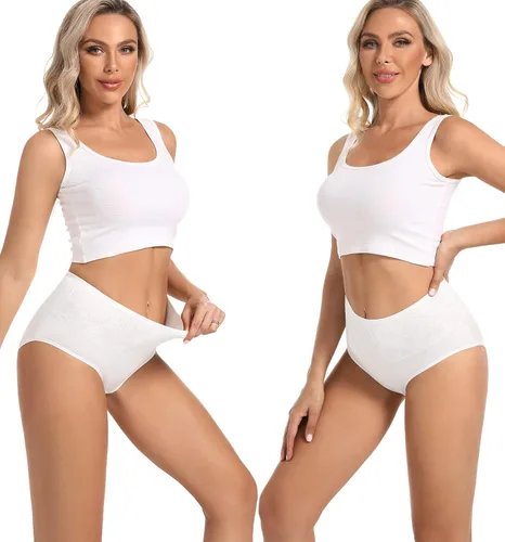 Vista 3 de HAVVIS - Ropa interior de cintura alta y de algodón para mujer, que disimula la barriga, jacquard con rosas, paquete múltiple