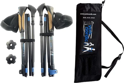 Vista 12 de York Nordic Bastones plegables ultraligeros para caminar, listos para viajar, con patas de goma, cestas y bolsa