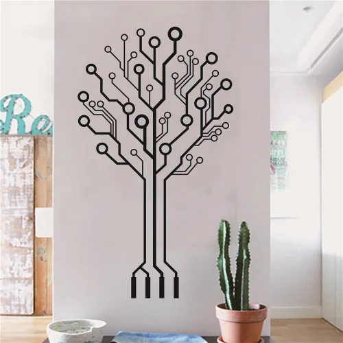 Vista 2 de Pegatinas de pared para placa de circuito de tecnología de oficina, software de computadora, árbol de ciencia, decoración de pared, arte extraíble