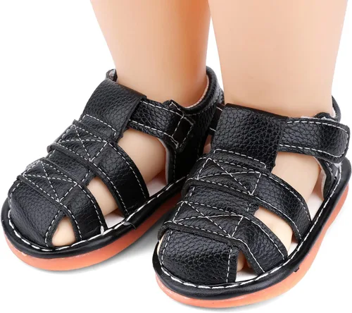 Vista 7 de Sandalias chirriantes de verano para niños y niñas, puntera cerrada, antideslizantes, suela de goma premium, zapatos para primeros pasos