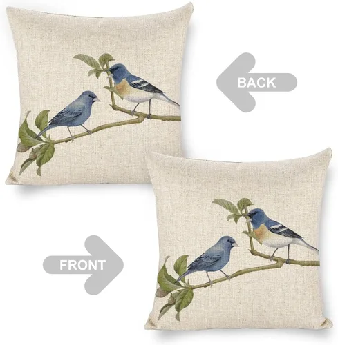 Vista 3 de Fundas de almohada decorativas de lino con diseño de pájaro en acuarela de 18 x 18 pulgadas para sofá, dormitorio, sala de estar y automóvil