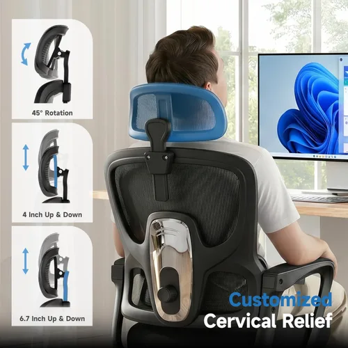 Vista 4 de Silla de oficina ergonómica con reposapiés, silla de oficina Negro