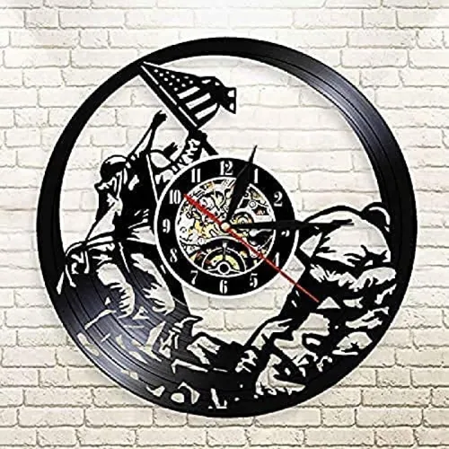 Vista 4 de Marines Raising The Flag On Iwo Jima Wwll Wall Art Reloj de pared Ww2 Bandera de Estados Unidos Contemporáneo Disco de vinilo Soldados Reloj Dia