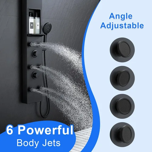 Vista 4 de POPFLY Sistema de Panel de Torre de Ducha con Altura de Brazo de Ducha Ajustable, Sistema de Cabezal de Lluvia, Panel de Ducha de Acero Inoxidable