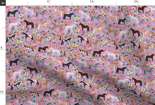Vista 3 de Spoonflower Tela – Caballo Multi Floral Caballos Púrpura Granja Animal Cowboy Pet Retrato Impreso en Tela Gasa Cuarto Grasa – Coser Moda Vestidos
