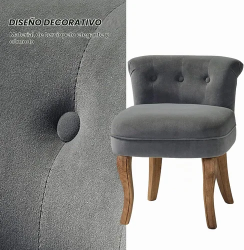 Vista 3 de HULALA HOME - Taburete de terciopelo con respaldo bajo, color gris