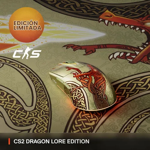 Vista 2 de SteelSeries Mouse inalámbrico para juegos CS2 Dragon Lore Edition - Counter-Strike - 2.4GHz y Bluetooth - Sensor óptico TrueMove Air de 18 K DPI