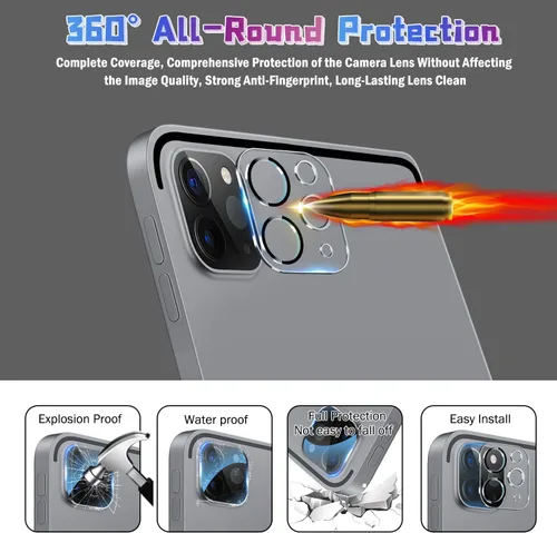 Vista 7 de QHOHQ [Paquete de 2+2] Protector de pantalla de vidrio templado para iPad Pro 12.9 2022/2021/2020 (6ª/5ª/4ª generación) con protector de lente