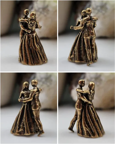 Vista 4 de Escultura en miniatura de pareja bailarina, hecha a mano, de latón, coleccionable, elegante, de pie