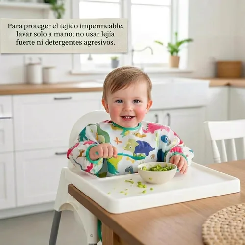 Vista 4 de PandaEar Paquete de 5 baberos de manga larga para bebé, babero impermeable de manga completa para bebés de 6 a 36 meses