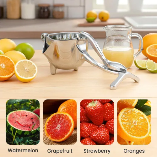 Vista 7 de Exprimidor manual de frutas resistente, exprimidor de jugo de fruta fresca de aleación de aluminio 2026, extractor de jugo desmontable con tazón