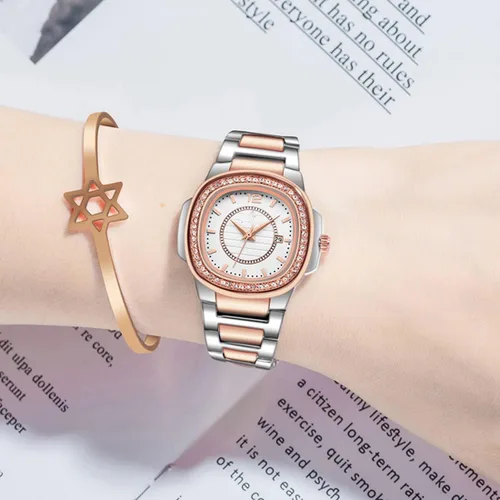 Vista 5 de Relojes de mujer Moda Cuadrado Dial Acero Inoxidable Impermeable Fecha Diamante Damas Vestido Relojes de Pulsera