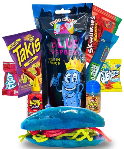 Vista 11 de Kit de Pepinillos de Frambuesa Azul - Con Triturado de Algodón de Azúcar - Bolsa de Regalo de Dulces - (13 PIEZAS) Regalos de Cumpleaños Para Niños