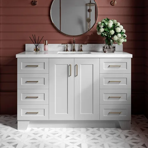 Vista 17 de ARIEL Hamlet - Mueble de baño de 54 pulgadas con fregadero, madera maciza, encimera de mármol italiano de Carrara de 1.5 pulgadas, fregadero