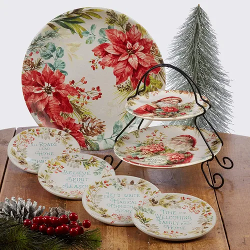 Vista 10 de Christmas Story - Juego de vajilla de 16 piezas, servicio para 4 con platos, cuencos y tazas de Papá Noel, juego de cerámica vintage con arte