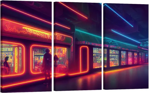 Vista 62 de Lienzo decorativo para pared, diseño de ciudad futurista Cyberpunk para sala de estar, impresión multipanel, obra de arte de cocina, pintura