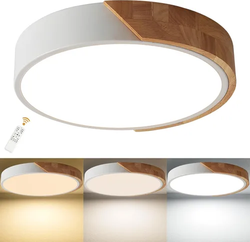 Vista 13 de Lámpara de techo LED moderna, 2 paquetes de luces de techo de montaje empotrado de madera, luces de cocina LED y accesorios de iluminación