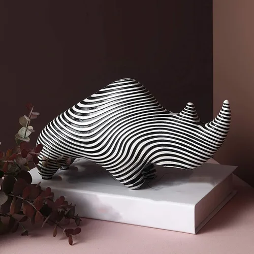 Vista 5 de Escultura china de la estatua del feng shui de resina de rinoceronte, artesanía para el hogar, decoración creativa de escritorio, adornos de arte