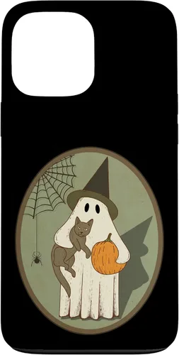 Vista 23 de iPhone 16 Vintage Ghost with Cat Halloween Graphic Case