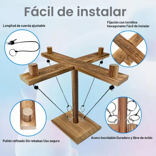 Vista 5 de Hook Toss Game, Ring Toss Game, Handmade Wooden Ladder, Throwing Hook and Ring Battle Game for Family