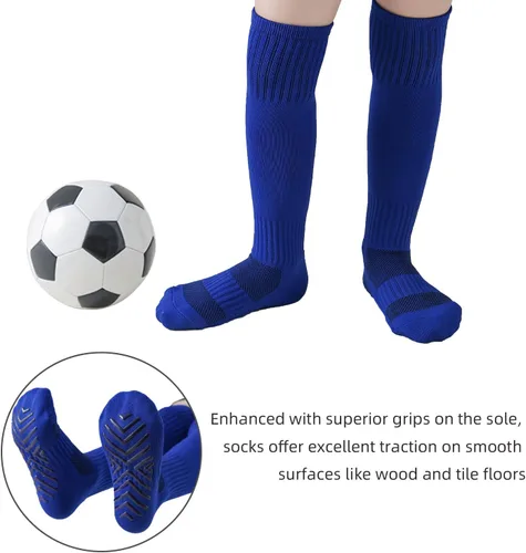 Vista 4 de Calcetines de fútbol para niños, calcetines de fútbol para niños pequeños, calcetines deportivos sólidos hasta la rodilla para niños y niñas de 5 a