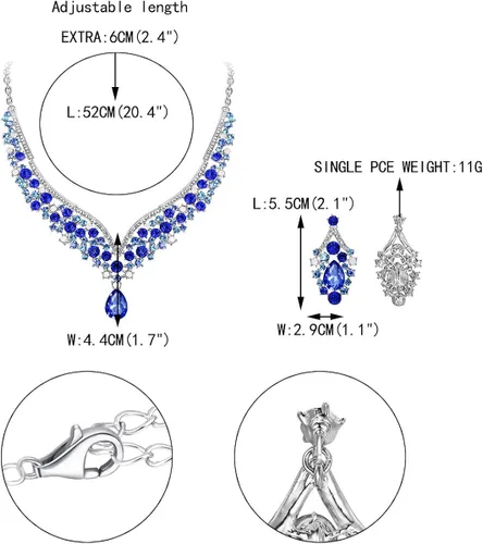 Vista 5 de EVER FAITH Elegantes juego de aretes de vidrio austriaco y collar en forma de V.