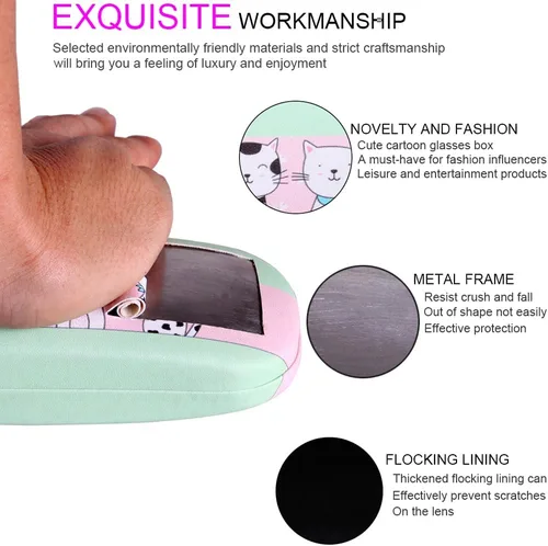 Vista 3 de Cute Stylish Hard Shell Eyeglasses Cases Protective Case Storage Box With Glasses Cloth Eyeglass Strap for Girl Teen