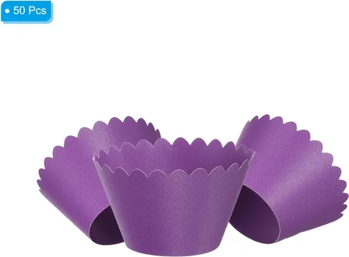 Vista 3 de PATIKIL Papel para envolver cupcakes, paquete de 50 tazas para hornear, decoración de ondas estándar para aniversario, cumpleaños, bodas y fiestas