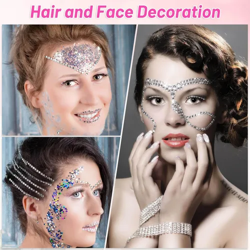 Vista 6 de 4814 calcomanías autoadhesivas con diamantes de imitación para el cabello, joyas de Caffox para el cabello, calcomanías de gemas de diamantes