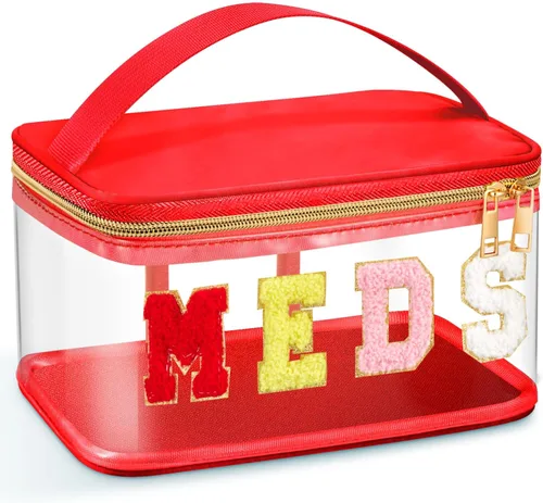 Vista 18 de Geetery Bolsa de Letras de Chenilla, Estuches de Viaje Meds Cheer Regalos para Porristas Bolsa de Cosméticos Maquillaje de Nylon Portátil Preppy