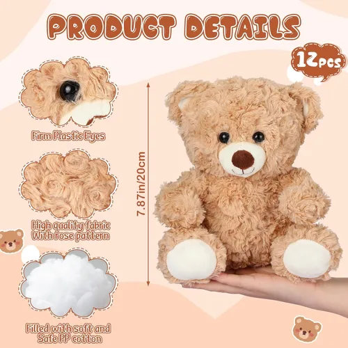 Vista 2 de Silipull 12 piezas de oso de peluche de 8 pulgadas, juguetes de peluche suaves para fiestas a granel, decoraciones de animales para cumpleaños, baby