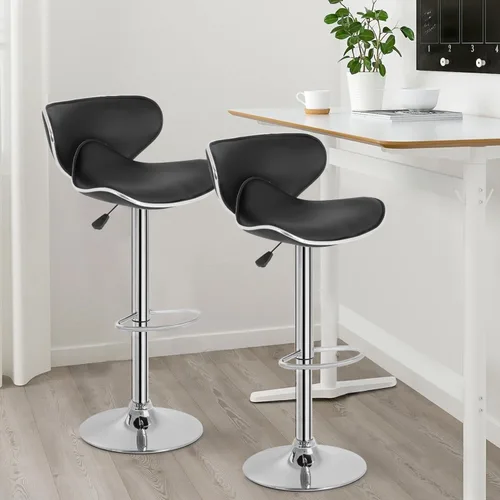 Vista 2 de Sillas giratorias taburetes de bar y modernas ajustable de piel sintética, conjunto de 2, Cuero, Negro