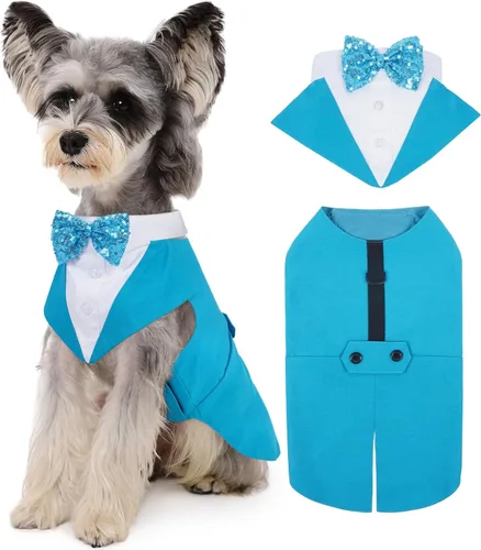 Vista 17 de Kuoser Conjunto de esmoquin para perro, traje de perro y bandana, disfraz Negro