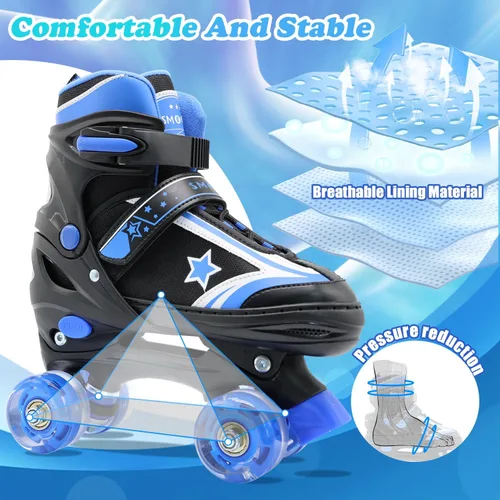 Vista 3 de Patines de ruedas para niños y niñas con ruedas iluminadas Zapatos de patines de tamaño ajustable para jóvenes y mujeres de 5 a 8 años y 8 a 12