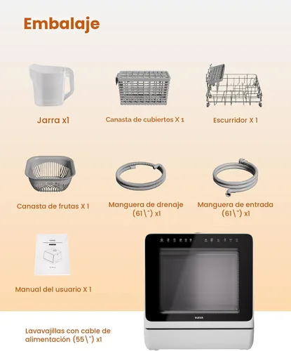 Vista 11 de HAVA 2025 NUEVO Lavavajillas de mostrador mejorado con suavizador de agua y eficiencia energética mejorada, lavavajillas portátil con 8 programas