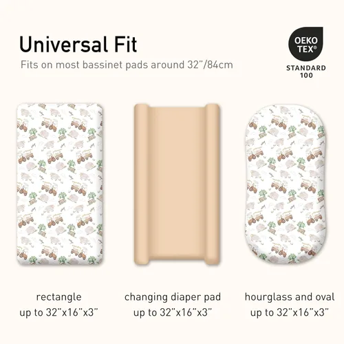 Vista 3 de Gllquen Baby Juego de 2 sábanas de moisés, suaves e hipoalergénicas para niños y niñas, ajuste universal para colchón estándar de 32 x 16 pulgadas