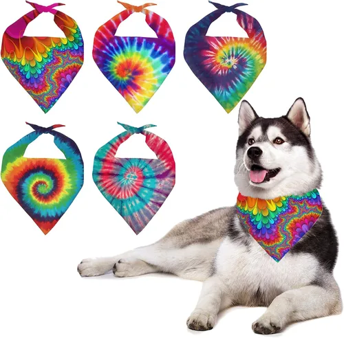 Vista 9 de Howilath Juego de 5 unidades de bandana para perro, bufanda de perro con diseño de piel de animal, bandana triangular lavable con divertido