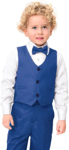Vista 2 de Lilax Conjunto formal de camisa de vestir de 4 piezas, pantalones y corbata y chaleco para niños, Azul Real