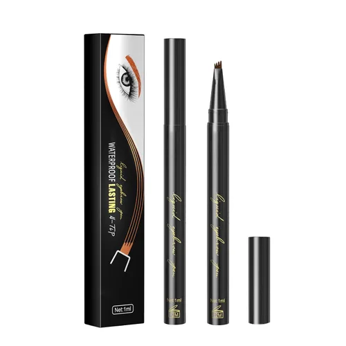 Vista 9 de Lápiz de cejas Microblading, lápiz líquido para cejas micro 4 puntas, lápiz de cejas de larga duración, resistente al agua y a las manchas, #01