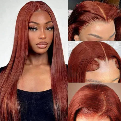 Vista 17 de Pelucas de cabello humano de 28 pulgadas con encaje frontal de color marrón rojizo de 5 x 5, pelucas de cierre de encaje HD para mujeres negras