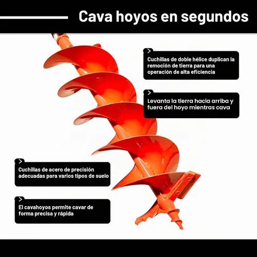 Vista 5 de GardenTrax Barrena de Tierra Espiral Doble Broca Espiral de 6" x 36", Excavadora de Agujeros para Postes con Accionamiento de 7/8