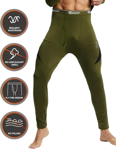 Vista 3 de CL convallaria Conjunto de ropa interior térmica para hombre con bragueta, capa base larga para invierno, equipo de caza, parte superior e inferior
