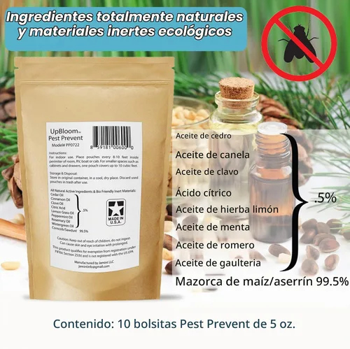 Vista 3 de UpBloom - Repelentes totalmente naturales para proteger el hogar y el garaje contra ratones, arañas, cucarachas e insectos, 10 bolsas para control