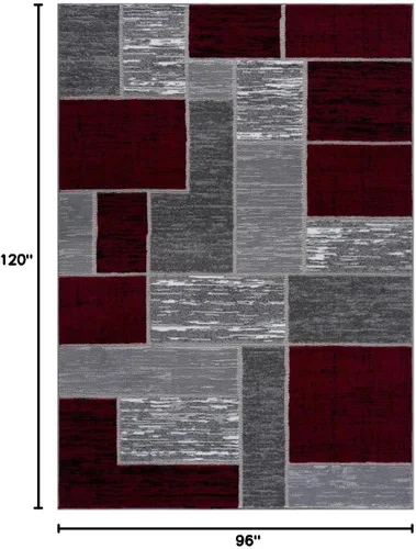 Vista 2 de L'Baiet Verena - Alfombra geométrica roja y gris de 8 x 10 pies, alfombra de área grande para sala de estar, dormitorio, mesa de comedor, oficina