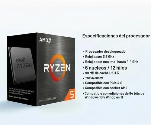 Vista 2 de Amd 100-100001176WOF Ryzen 5 5600x3d 3.3ghz Chip Precision Boost 2 Ddr4