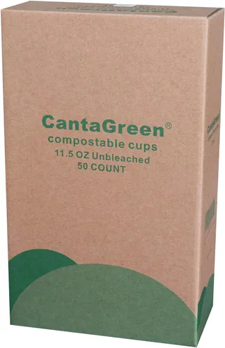 Vista 3 de CantaGreen 50 tazas biodegradables compostables de 11.5 onzas, bagazo y fibra de bambú, sin blanquear
