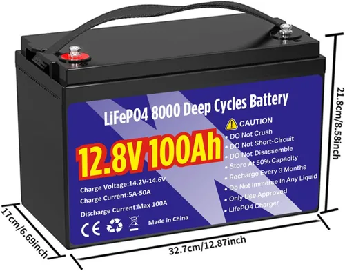 Vista 3 de Batería de litio LiFePO4 de 12 V 100 Ah, grupo 31 1280 Wh, batería de fosfato de hierro y litio de más de 8000 ciclos profundos, larga vida útil