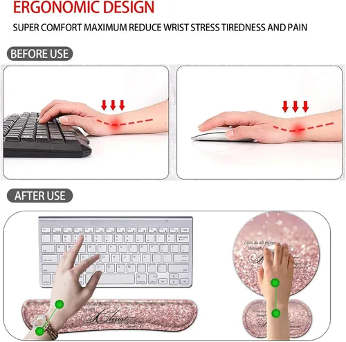 Vista 4 de Reposamuñecas para teclado + alfombrilla para mouse + reposamuñecas para mouse + posavasos, espuma viscoelástica ergonómica, juego de 4 almohadillas
